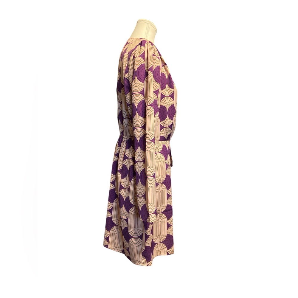 Purple and Cream Long Sleeve Dress with Geometric Print - Picture 5 of 6